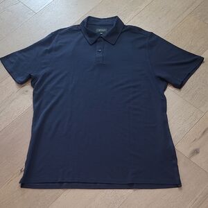 EUC UNBOUND Polo Shirt Men's sz XXL Navy Blue Wool Blend Short Sleeve Shirt